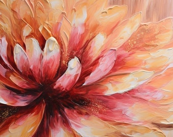 Blumenexplosion | Ein feuriges mehrdimensionales Leinwandbild mit impressionistischer Spachtelarbeit | Leinwanddruck | Digital