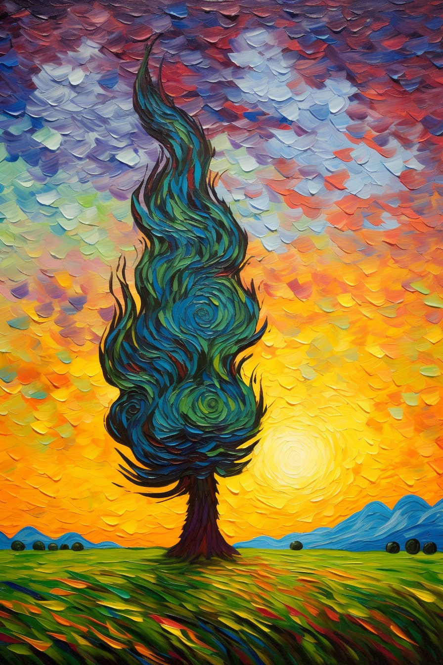 Van Gogh Inspired Impressionism: Custom Cypress Sunset Wall