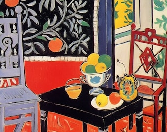 Spanish Kitchen Inspired by Matisse: Red Morning Breakfast Wall Art for Home Decor