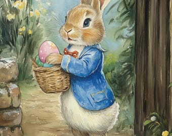 Beatrix Potter Style Hase Ostereier Leinwanddruck: Skurriles Kinderdekor