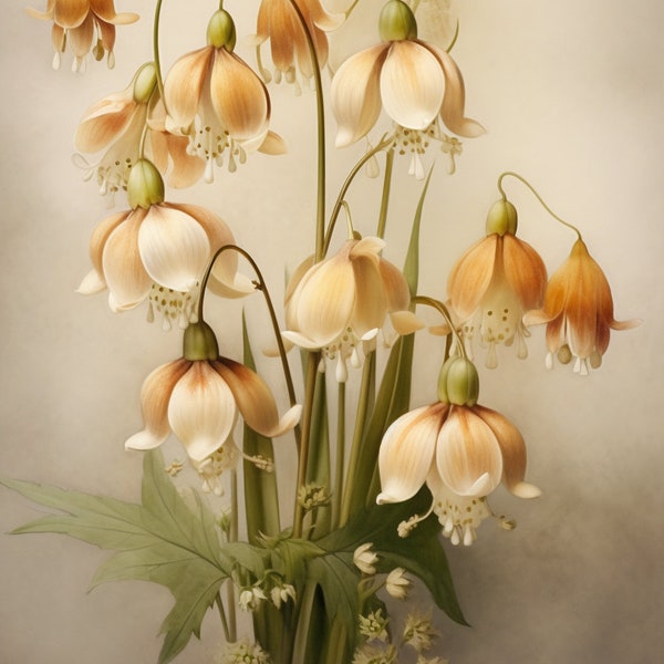 Vintage Antique White Ladybell Flowers in the Style of Mandy Disher | Digital Wall Art | Download Print | Custom Canvas