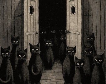 An Inspired Quirky and Ominous Cat Artwork for Cat-Lovers - Custom Canvas and Digital Prints