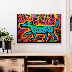 Keith Haring Inspired Teal Pup: A Brightly Modern Mosaic Canvas Art for Contemporary Home Decor | Custom Canvas | Wall Art Original | Unique image 2