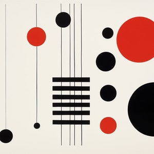 Red and Black Minimalist Circle Art: Modern Home Decor Inspired by Paul Rand’s Style on Canvas Print and Digital Work