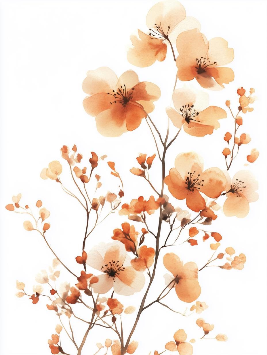 Beautiful Floral Watercolor Canvas Print Home Decor Inspired by Monet in Soft Peach and Cream Tones for Elegant Wall Art