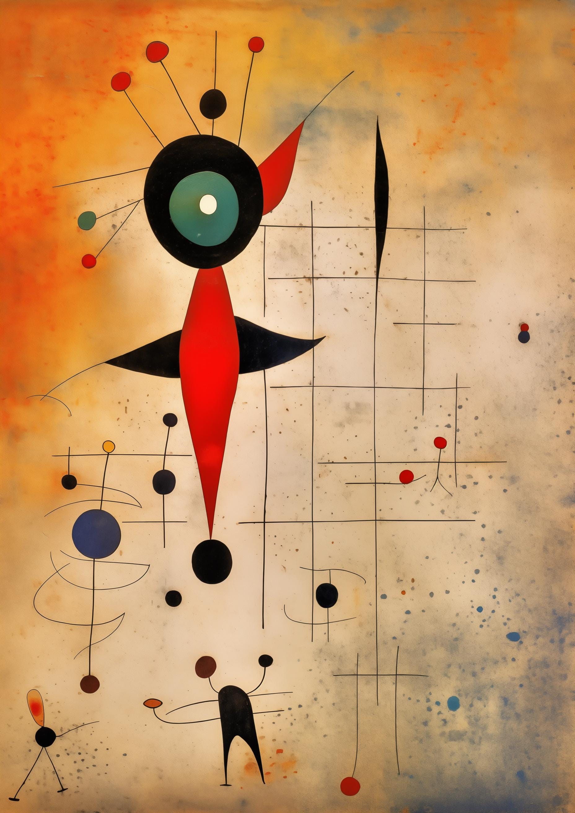 Abstract Canvas Print Inspired by Joan Miró Colorful Shapes Wall Art Home Decor Digital Download