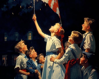 A Patriotic Celebration: Fourth of July Inspired Artwork in the Style of Norman Rockwell | Digital Wall Art | Download Print | Custom Canvas