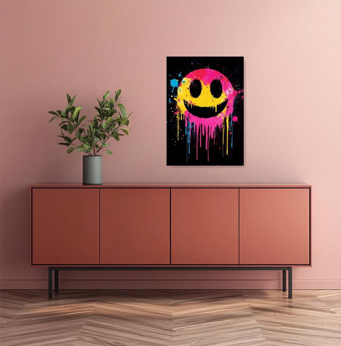 Colorful Dripping Smiley Canvas Print Wall Art Inspired by Contemporary ...
