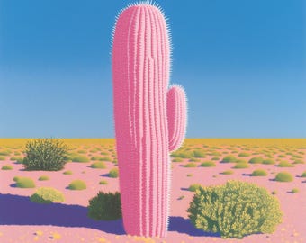 Fun Pink Cactus Wall Art Canvas Print Digital Download Desert Landscape Home Decor Inspired by Pop Art Style