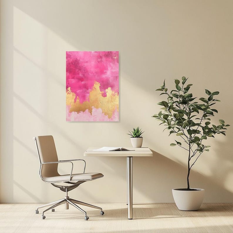 Vibrant Pink and Gold Abstract Canvas Art Print Modern Home Decor Wall ...