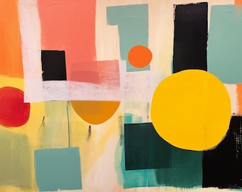 Etel Adnan Inspired Abstract Geometric Canvas Paintings: A Harmonic Fusion of Colors
