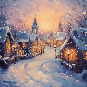 Snowy Village Evening Canvas Print in the Style of Claude Monet Winter Landscape Art for Home Decor