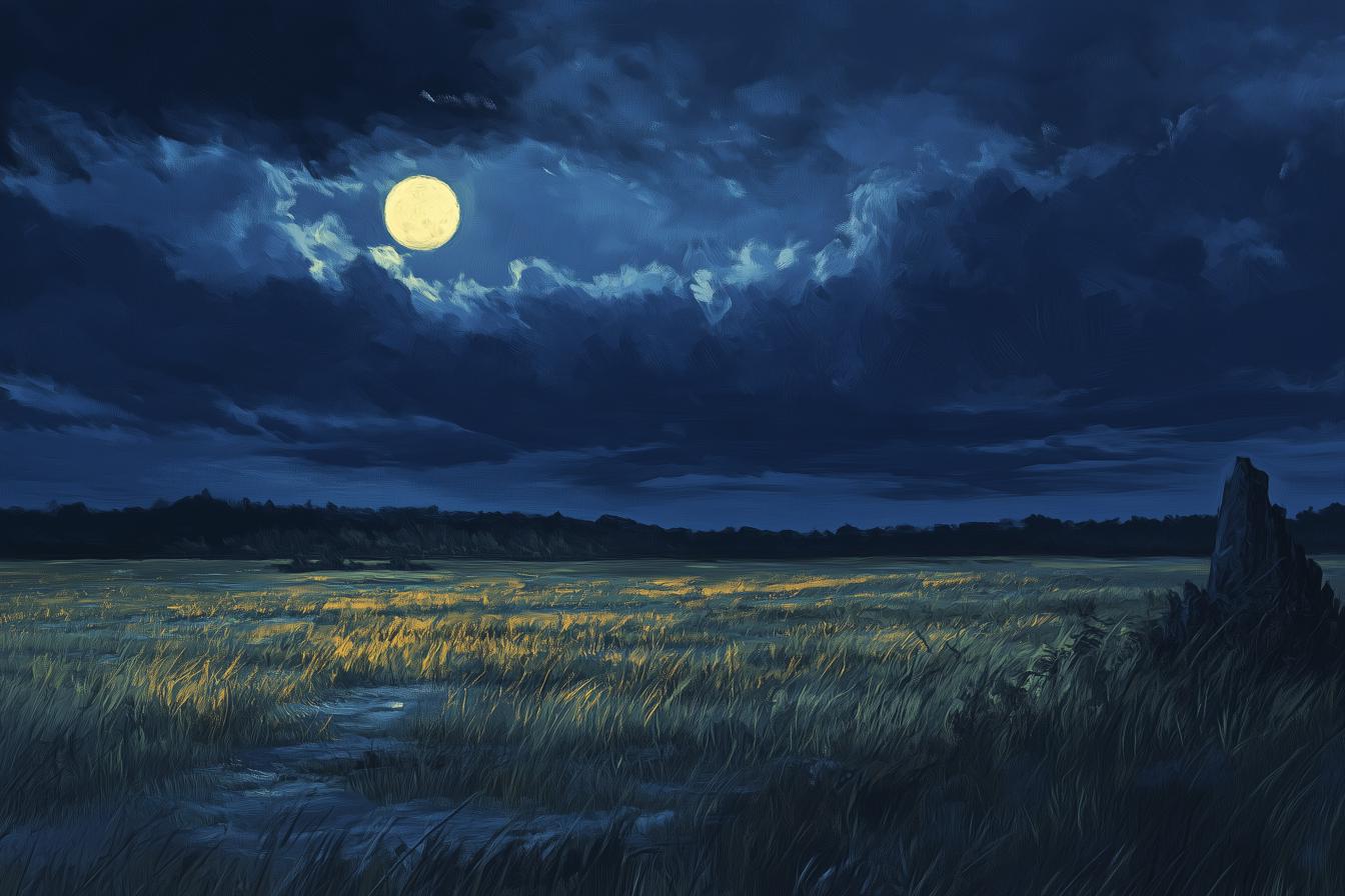 Moonlit Night Landscape Canvas Print Inspired by Van Gogh's Starry