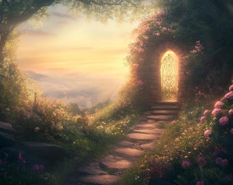Fairy Tale Pathway Canvas Print Dreamy Floral Garden with Illuminated Archway Inspirational Wall Art Home Decor