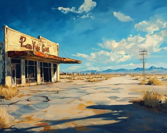 Wüste Gas Station Leinwanddruck: Edward Hopper Style Wall Art