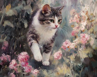 モネの猫のいる庭 - ロバート・パドヴァーノによる印象派のオリジナル