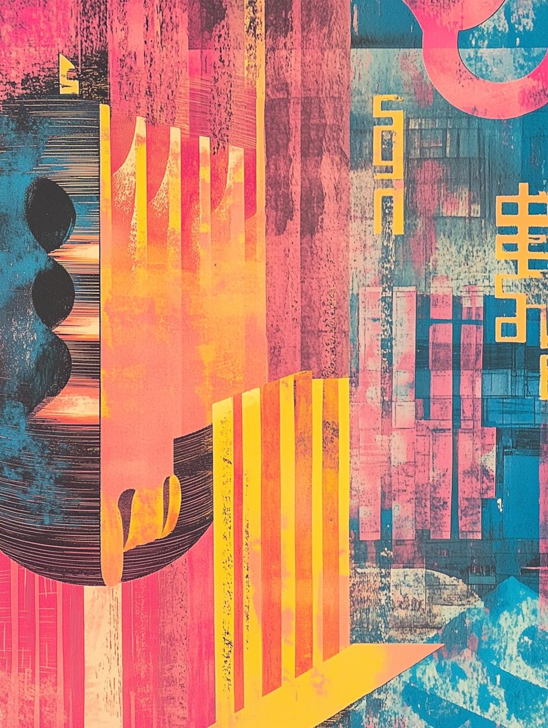 Vibrant Abstract Wall Art Canvas Print Inspired By Modernist Style Bold 