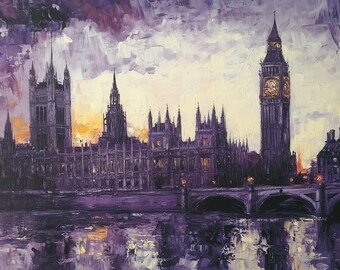 Impressionistische Leinwand London Big Ben: Lila & Gold
