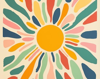 Impresión en lienzo de rayos de sol abstractos y coloridos inspirada en el arte moderno para decoración del hogar y arte mural