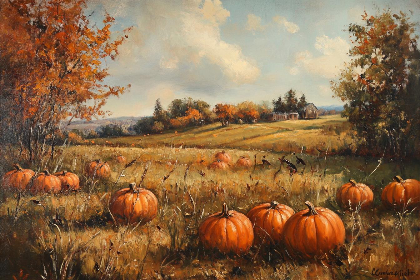 Impressionist Fall Pumpkin Field Canvas Art | Custom Harvest Scene ...