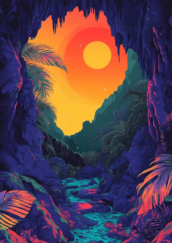 アート・デザイン・音楽 Encens magazine 50-1 special edition Vibrant Cave Sunset Art Print Inspired by Surrealism | Custom