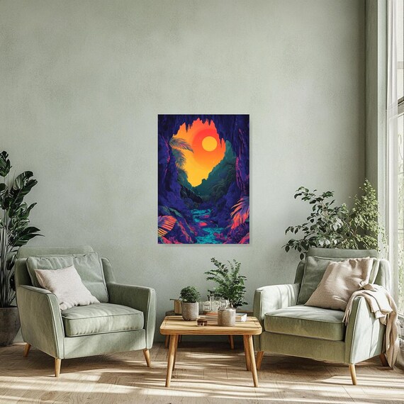 Vibrant Cave Sunset Art Print Inspired by Surrealism | Custom