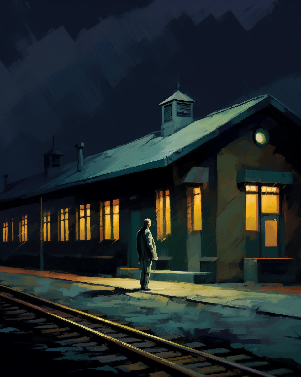 Modern Edward Hopper Inspired, Night Depot. Canvas Print Poignant
