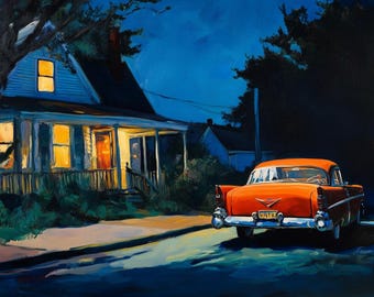 Edward Hopper Style Leinwanddruck: Vintage Amerikanische Straßenszene