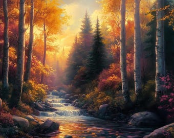 Leinwanddruck: Bob Ross inspirierte Waldlandschaft