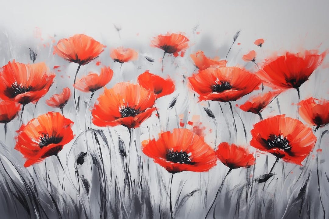 Red Poppy Canvas Wall Art in the Style of Monet Floral Home Decor ...