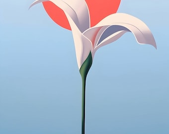 Minimalist Georgia O'Keeffe Inspired White Flower Painting | Digital Wall Art | Download Print | Custom Canvas