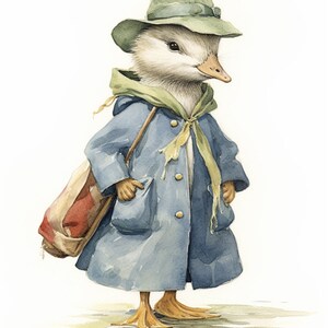 Beatrix Potter Reference: Cute Duckie Traveler Canvas Art - Pastel Colors Wall Décor for Children&#39;s Room