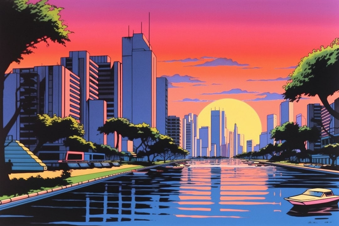 Hiroshi Nagai Style Canvas Print | "cityscape Sunset" | Canvas Print ...