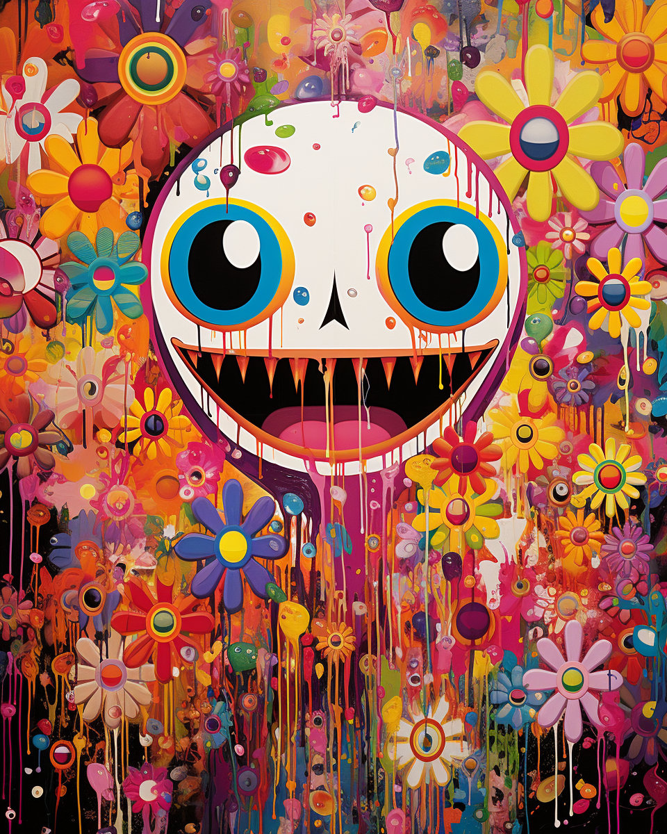 Smiling Psychedelia: Takashi Murakami Inspired Original Painting