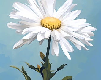Daisy Blue - A Minimalist Nature Artwork Inspired by Georgia O'Keeffe | Canvas Home Decor | Flower in minimal white