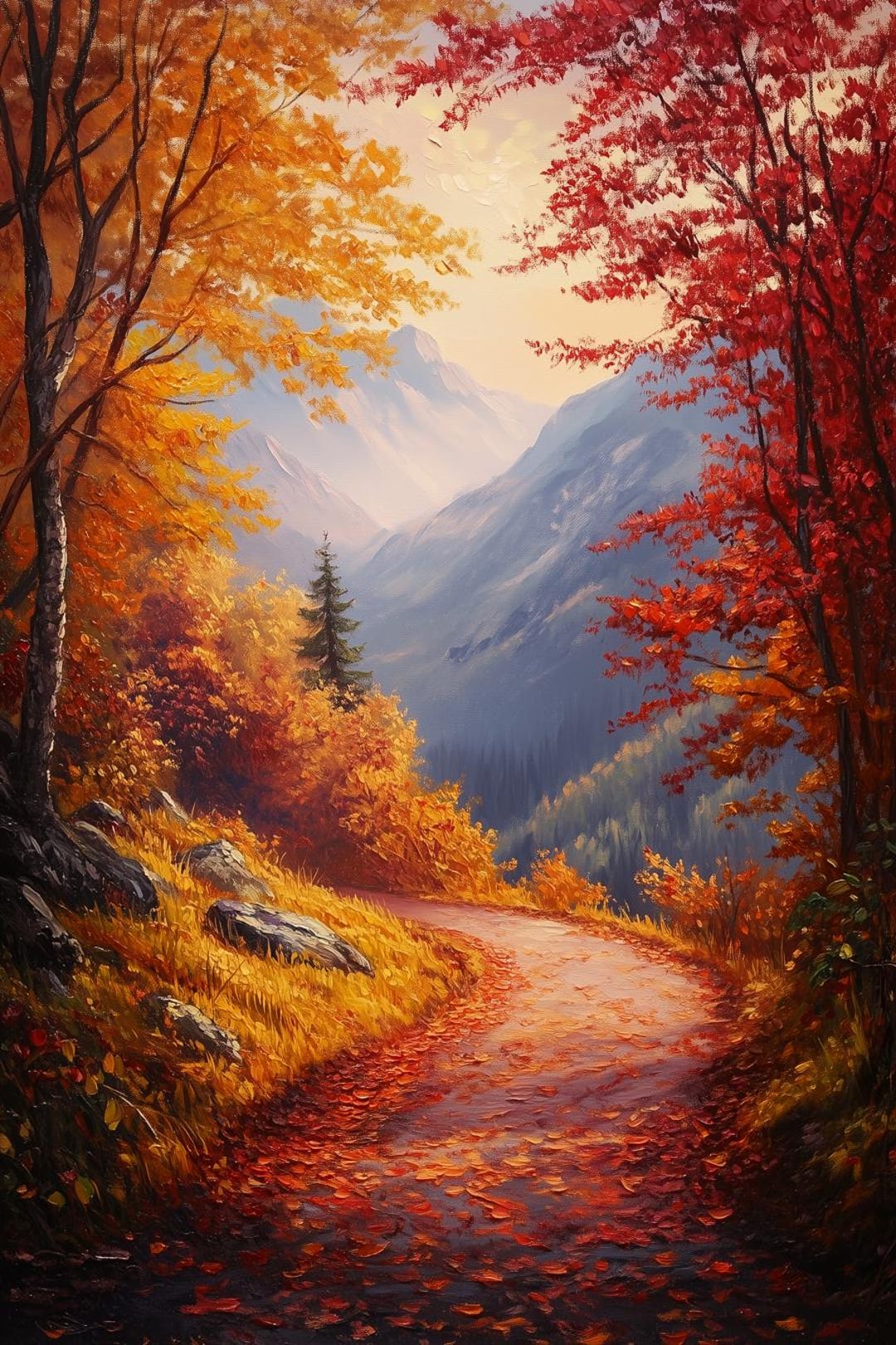 Fall Realistic Autumn Trail Canvas Print Inspired by Bob Ross Vibrant Fall Colors ...