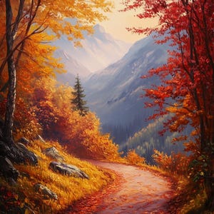Autumn Trail Canvas Print Inspired by Bob Ross Vibrant Fall Colors Scenic Wall Art Home Decor
