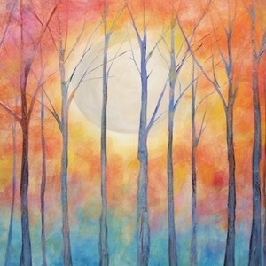 April Gornik Styled Ethereal Trees at Sunset A Vibrant Masterpiece | Custom Wall Art | Orange Captivating Painting | Autumn Paint | Modern