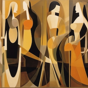 Marcel Duchamp Inspired Abstract Women Artwork in Warm Tones - Custom Canvas Prints and Digital Prints for Home Decor
