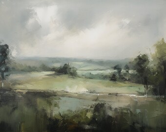 Misty Forest Landscape Painting in Muted Greens | Digital Print | Fine Art | Custom | CCC