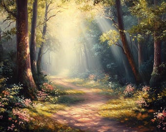 Thomas Kinkade Inspiriert Leinwanddruck: Waldweg Kunstwerk