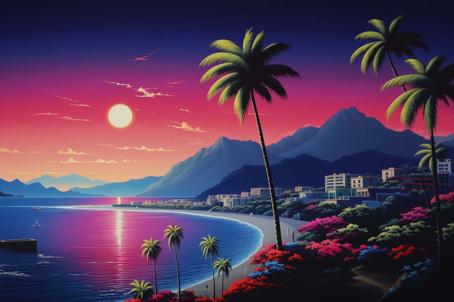 Hiroshi Nagai Style Tropical Bay Sunset: Custom Canvas and Digital ...
