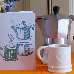 Cafetière - carte de voeux originale en linogravure