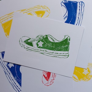 Sneakers - lot de 4 cartes postales originales en linogravure