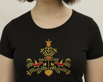 Camiseta bordada con pájaros y flores, ideas de regalos para amantes de los pájaros, camiseta bordada con pájaros minimalistas, camisetas bordadas de primavera y verano