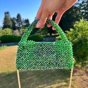 Dark green crystal bead bag, bead bag, beaded bag, handcrafted bag, handmade, unique bag, fashion, evening, gala, trend,