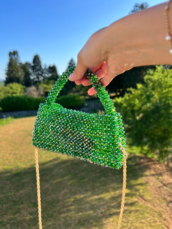 ショルダーバッグ・ポシェット RUBATI Handmade Tassel Wooden Bead Bag Green Dark Green Crystal Bead Bag, Bead Bag, Beaded Bag