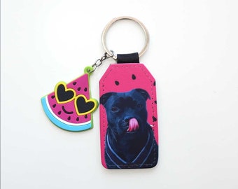 Personalized faux leather animal keyring – Pink Watermelon