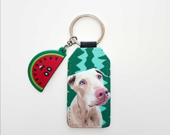 Personalisierter Tier-Schlüsselanhänger aus Kunstleder – Wassermelonengrün