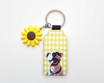 Personalized faux leather animal keyring – Flower Power